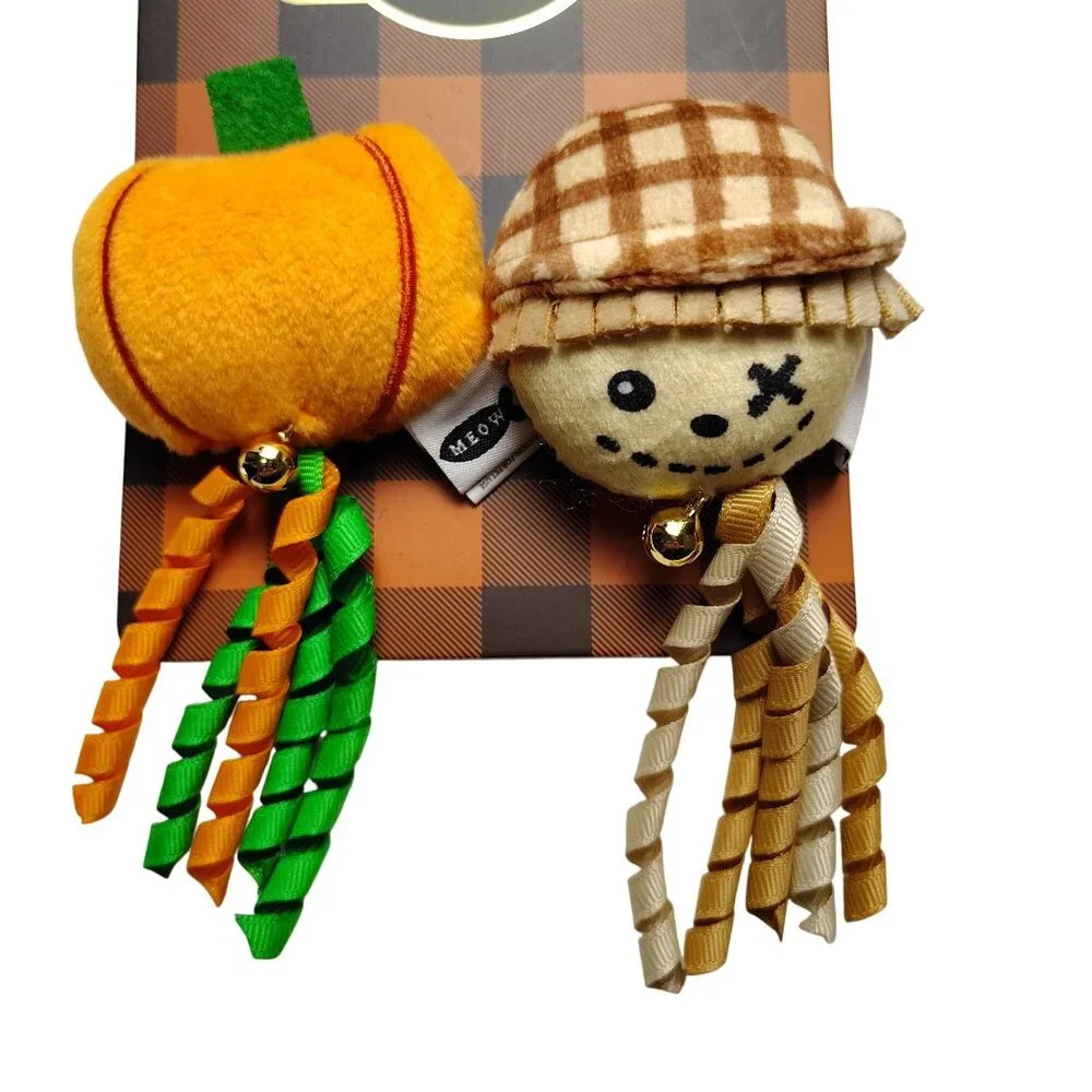 Meow Pawtumn Collection Cat Toys 2-Pack Plush Pumpkin and Scarecrow With Bells